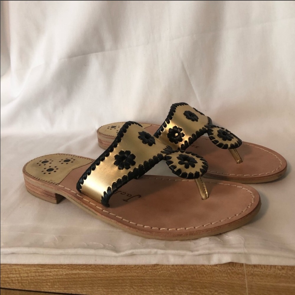 Jack Rogers Sandals Size 7.5 Gold with Black